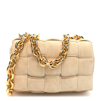BOTTEGA VENETA Suede Maxi Intrecciato Padded Chain Cassette Crossbody Bag Sand BOTTEGA VENETA Suede Maxi Intrecciato Padded Chain Cassette Crossbody Bag Sand