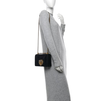 DOLCE & GABBANA Velvet Medium Devotion Crossbody Bag Black DOLCE & GABBANA Velvet Medium Devotion Crossbody Bag Black