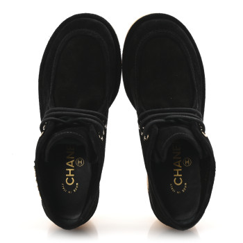 CHANEL Suede Calfskin Lace Up Wedge Booties 36.5 Black CHANEL Suede Calfskin Lace Up Wedge Booties 36.5 Black