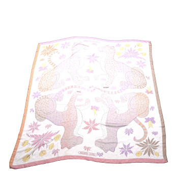 HERMES Silk Les Leopards Shawl 140 Orange Rose Violin HERMES Silk Les Leopards Shawl 140 Orange Rose Violin