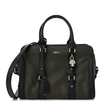 ALEXANDER MCQUEEN Pebbled Calfskin Small Skull Padlock Zip Around Tote Military Green Black ALEXANDER MCQUEEN Pebbled Calfskin Small Skull Padlock Zip Around Tote Military Green Black