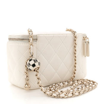 CHANEL Lambskin Quilted Enamel CC Pearl Crush Small Vanity Case With Chain White CHANEL Lambskin Quilted Enamel CC Pearl Crush Small Vanity Case With Chain White