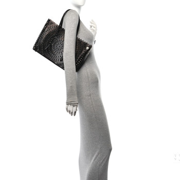 ALAIA Calfskin Laser Cut Studded Mina 32 Tote Tote Black