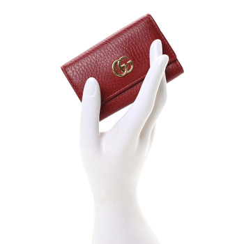 GUCCI Pebbled Calfskin GG Marmont 6 Key Holder Hibiscus Red GUCCI Pebbled Calfskin GG Marmont 6 Key Holder Hibiscus Red