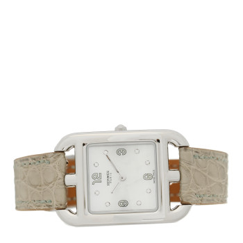 HERMES Stainless Steel Alligator Diamond Mother of Pearl 23mm Cape Cod Quartz Watch Gris Perle HERMES Stainless Steel Alligator Diamond Mother of Pearl 23mm Cape Cod Quartz Watch Gris Perle