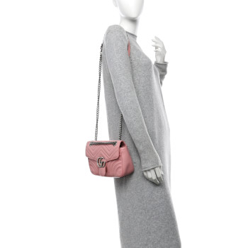GUCCI Calfskin Matelasse Small GG Marmont Shoulder Bag Wild Rose