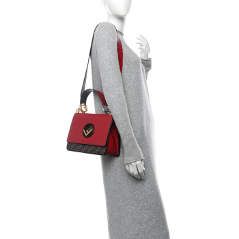 FENDI Vitello Century F is Fendi Bi-Color FF 1974 Embossed Kan I Shoulder Bag Fragola Maya Black
