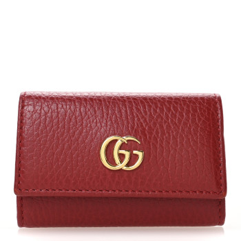 GUCCI Pebbled Calfskin GG Marmont 6 Key Holder Hibiscus Red GUCCI Pebbled Calfskin GG Marmont 6 Key Holder Hibiscus Red