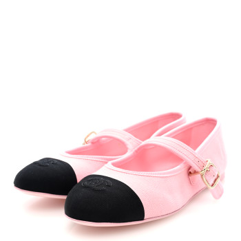 CHANEL Fabric Grosgrain Mary Jane Flats 38 Light Pink Black CHANEL Fabric Grosgrain Mary Jane Flats 38 Light Pink Black