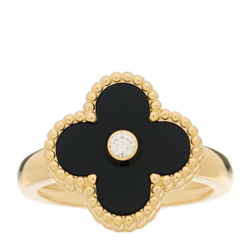 VAN CLEEF & ARPELS 18K Yellow Gold Diamond Black Onyx Vintage Alhambra Ring 53 6.25