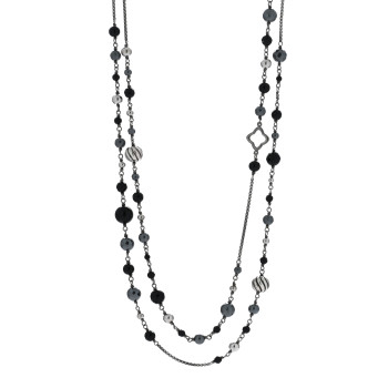 DAVID YURMAN Darkened Sterling Silver Black Onyx Hematite Quatrefoil Bead Chain Necklace DAVID YURMAN Darkened Sterling Silver Black Onyx Hematite Quatrefoil Bead Chain Necklace