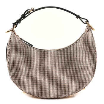 FENDI Wool Vitello Grace Small Houndstooth Small Fendigraphy Hobo Bag Beige Ebano