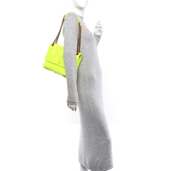 SAINT LAURENT Crinkled Calfskin Matelasse Monogram Medium Niki Chain Satchel Neon Yellow SAINT LAURENT Crinkled Calfskin Matelasse Monogram Medium Niki Chain Satchel Neon Yellow