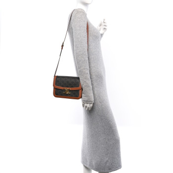 CELINE Triomphe Canvas Calfskin Medium Triomphe Bag Tan CELINE Triomphe Canvas Calfskin Medium Triomphe Bag Tan