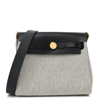 HERMES Military Toile Vache Hunter Herbag Zip Retourne 20 Ecru Black HERMES Military Toile Vache Hunter Herbag Zip Retourne 20 Ecru Black