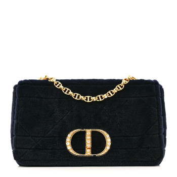 CHRISTIAN DIOR Rabbit Fur Alligator Crystal Cannage Medium Caro Bag Navy