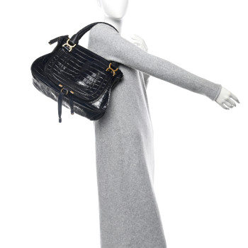 CHLOE Calfskin Crocodile Embossed Small Marcie Satchel Full Blue CHLOE Calfskin Crocodile Embossed Small Marcie Satchel Full Blue