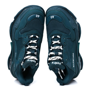 BALENCIAGA Fabric Mesh Clear Sole Fluo Mens Triple S Sneakers 40 Dark Green