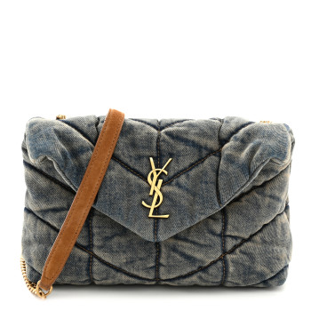 SAINT LAURENT Denim Quilted Toy Loulou Puffer Monogram Chain Satchel Blue Cinnamon SAINT LAURENT Denim Quilted Toy Loulou Puffer Monogram Chain Satchel Blue Cinnamon