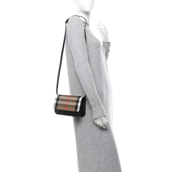 BURBERRY Grained Calfskin House Check Small Madison Shoulder Bag Black