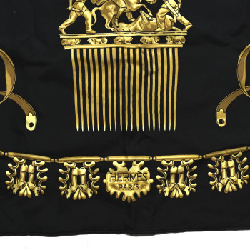 HERMES Silk Mousseline Les Cavaliers D'Or Scarf 90 HERMES Silk Mousseline Les Cavaliers D'Or Scarf 90