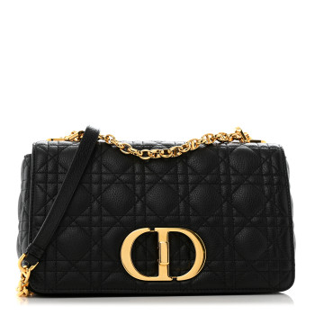 CHRISTIAN DIOR Calfskin Cannage Medium Caro Bag Black