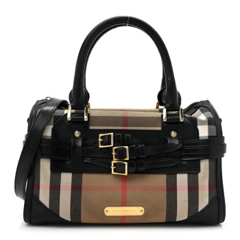 BURBERRY House Check Bridle Calfskin Medium Alchester Bowling Bag Black