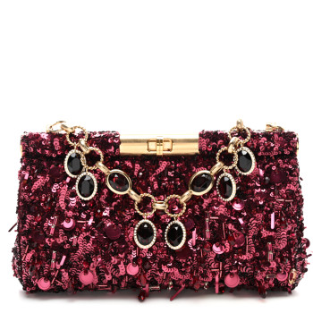 DOLCE & GABBANA Sequin Crystal Embellished Marlene Chain Clutch Bordeaux Rosso DOLCE & GABBANA Sequin Crystal Embellished Marlene Chain Clutch Bordeaux Rosso