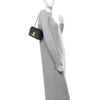 CELINE Shiny Calfskin Triomphe Chain Shoulder Bag Black CELINE Shiny Calfskin Triomphe Chain Shoulder Bag Black