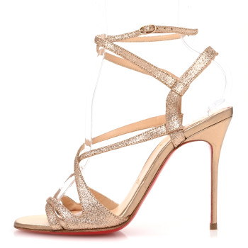 CHRISTIAN LOUBOUTIN Kid Leather Mini Glitter Audrey 100 Sandals 37 Gold CHRISTIAN LOUBOUTIN Kid Leather Mini Glitter Audrey 100 Sandals 37 Gold