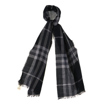 BURBERRY Wool Silk Gauze Giant Check Scarf Black
