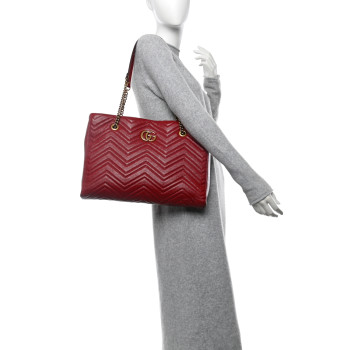 GUCCI Azalea Calfskin Matelasse Medium GG Marmont Slim Tote Romantic Cerise