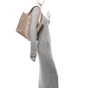ALAIA Calfskin Laser Cut Tote Sable