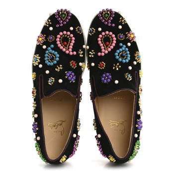 CHRISTIAN LOUBOUTIN Veau Velours Beaded Candy Boat Flats 39 Black CHRISTIAN LOUBOUTIN Veau Velours Beaded Candy Boat Flats 39 Black