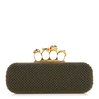 ALEXANDER MCQUEEN Suede Studded Skull Knuckle Box Clutch Black Gold ALEXANDER MCQUEEN Suede Studded Skull Knuckle Box Clutch Black Gold