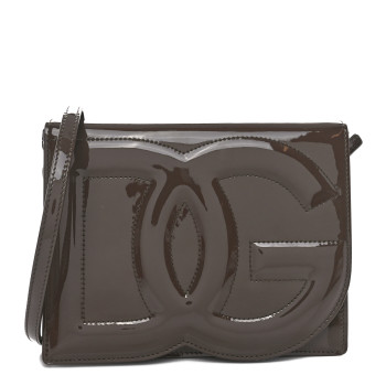 DOLCE & GABBANA DOLCE GABBANA Patent DG Logo Flap Crossbody Bag Brown DOLCE & GABBANA DOLCE GABBANA Patent DG Logo Flap Crossbody Bag Brown