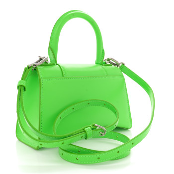 BALENCIAGA Shiny Box Calfskin Hourglass Top Handle Bag XS Acid Green