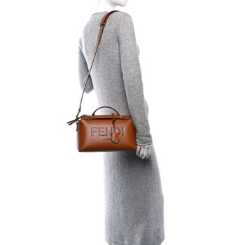 FENDI Vitello King Logo Embossed Medium By The Way Boston Bag Cuoio