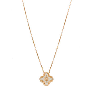 VAN CLEEF & ARPELS 18K Rose Gold Diamond Vintage Alhambra Pendant Necklace