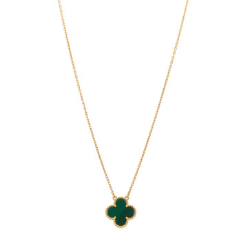 VAN CLEEF & ARPELS 18K Yellow Gold Malachite Vintage Alhambra Pendant Necklace