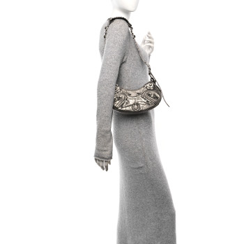 BALENCIAGA Metallic Agneau Arena Le Cagole Shoulder Bag XS Silver