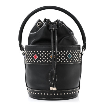 SAINT LAURENT Smooth Calfskin Studded Small Bahia Drawstring Bucket Bag Black Multicolor SAINT LAURENT Smooth Calfskin Studded Small Bahia Drawstring Bucket Bag Black Multicolor