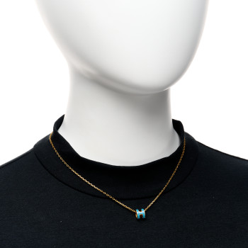 HERMES Lacquered Gold Mini Pop H Pendant Necklace Bleu Jean HERMES Lacquered Gold Mini Pop H Pendant Necklace Bleu Jean