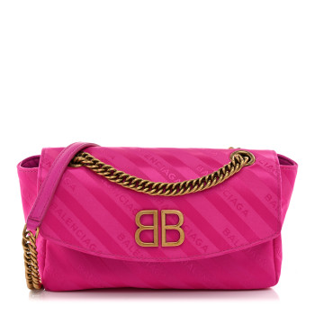 BALENCIAGA Nylon Jacquard Diagonal Logo S BB Round Shoulder Bag Rose Magenta BALENCIAGA Nylon Jacquard Diagonal Logo S BB Round Shoulder Bag Rose Magenta