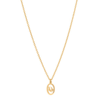 CHRISTIAN DIOR Metal CD Logo Oval Pendant Necklace Gold