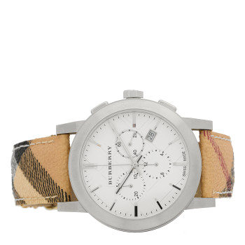 BURBERRY Stainless Steel Calfskin 43mm Haymarket Chronograph Quartz Watch BU9360