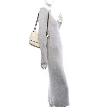 SAINT LAURENT Crinkled Calfskin Matelasse Monogram Baby Niki Chain Satchel Blanc Vintage SAINT LAURENT Crinkled Calfskin Matelasse Monogram Baby Niki Chain Satchel Blanc Vintage