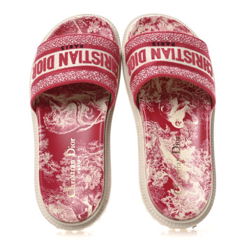 CHRISTIAN DIOR Canvas Toile de Jouy Embroidered Dway 10mm Slide Sandals 36.5 Off White Raspberry