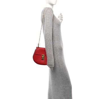 CHLOE Grained Lambskin Drew Shoulder Bag Plaid Red CHLOE Grained Lambskin Drew Shoulder Bag Plaid Red