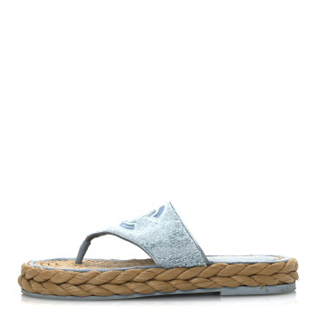CHANEL Terry Cloth Raffia CC Logo Thong Sandals 37 Blue CHANEL Terry Cloth Raffia CC Logo Thong Sandals 37 Blue